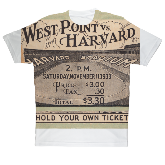 1933 West Point vs. Harvard Football Ticket Tee | Row One Brand Football Ticket Stub Tee with Harvard Stadium Graphics