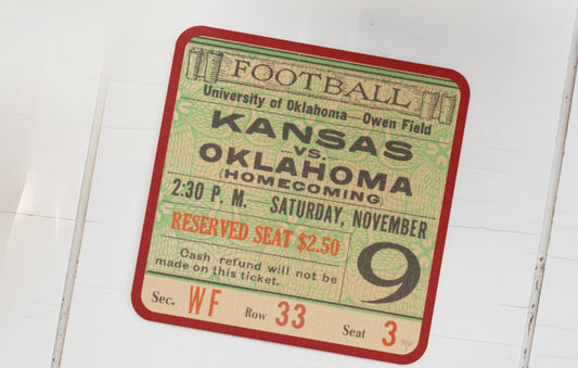 1929 Kansas vs. Oklahoma Football Ticket Drink Coasters