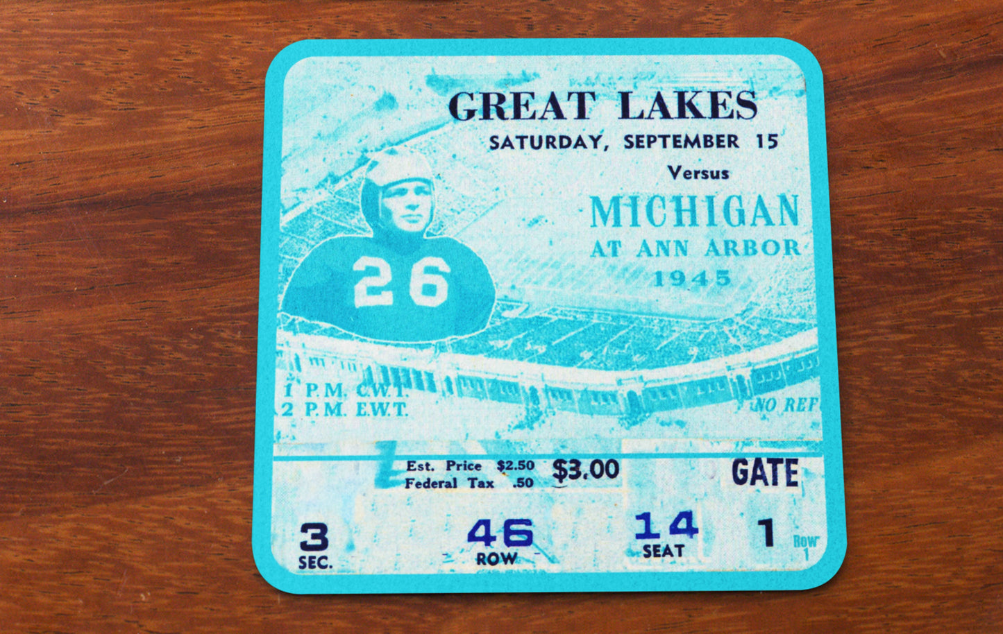 1945 Great Lakes vs. Michigan Football Ticket Coasters