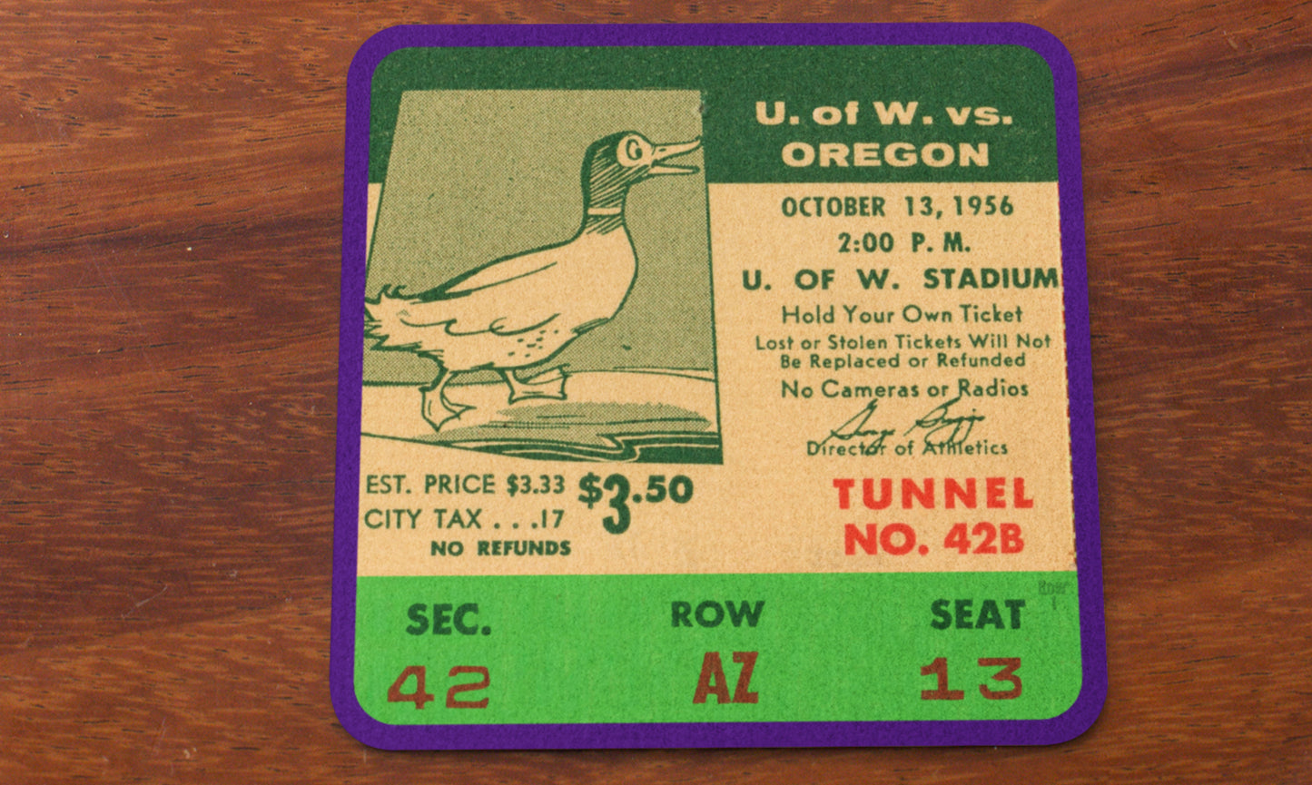 1956 U of W vs. Oregon Football Ticket Coasters
