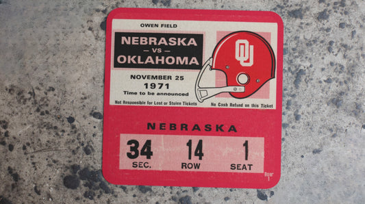 1971 Oklahoma Nebraska Football Ticket Drink Coasters
