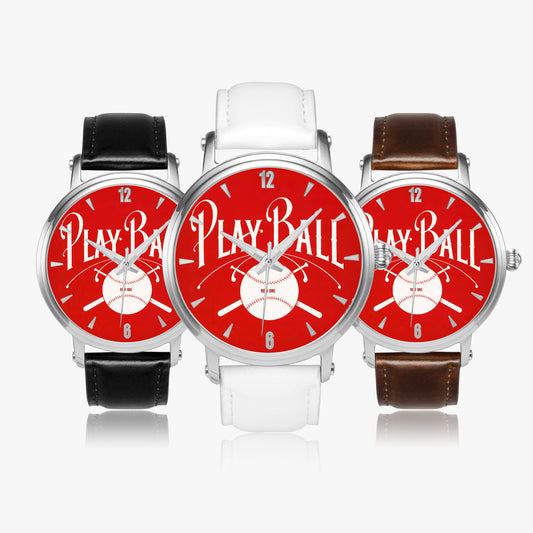 1918 Play Ball Baseball Art Watch with Red Face and leather band
