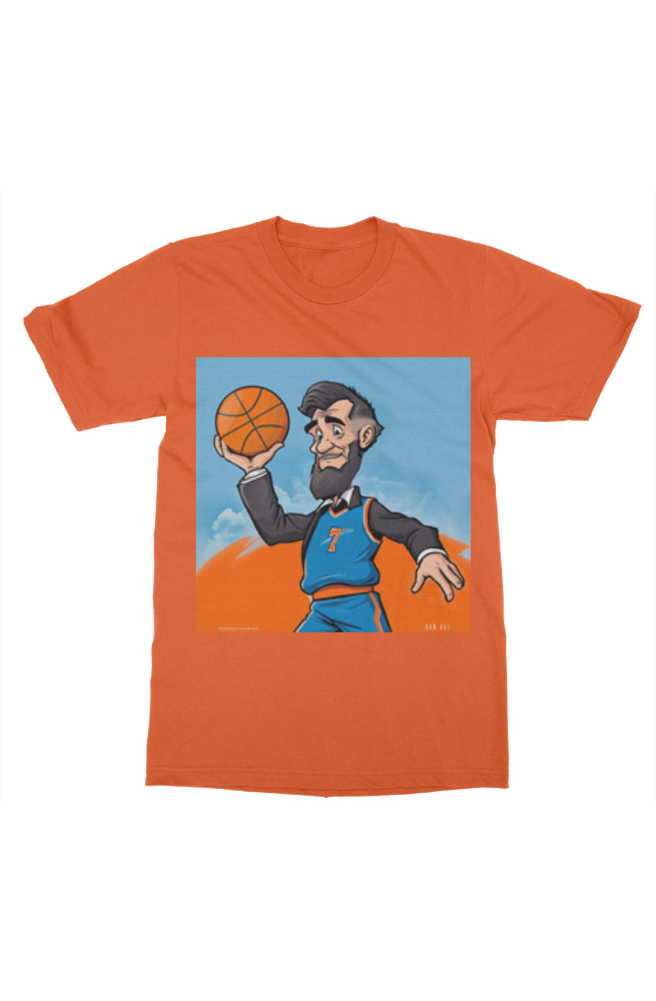 OKC Gifts | Abe Lincoln Cartoon OKC Basketball Soaring Tee