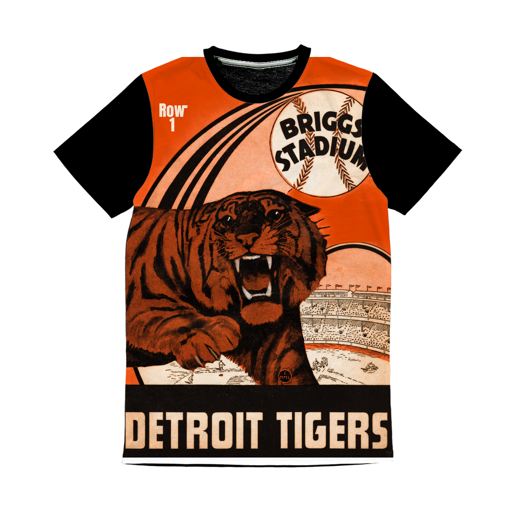1939 Detroit Tigers Scorecard Cover Art Tee with Briggs Stadium and Tiger Graphics | Row One Brand | Historic Sports Apparel