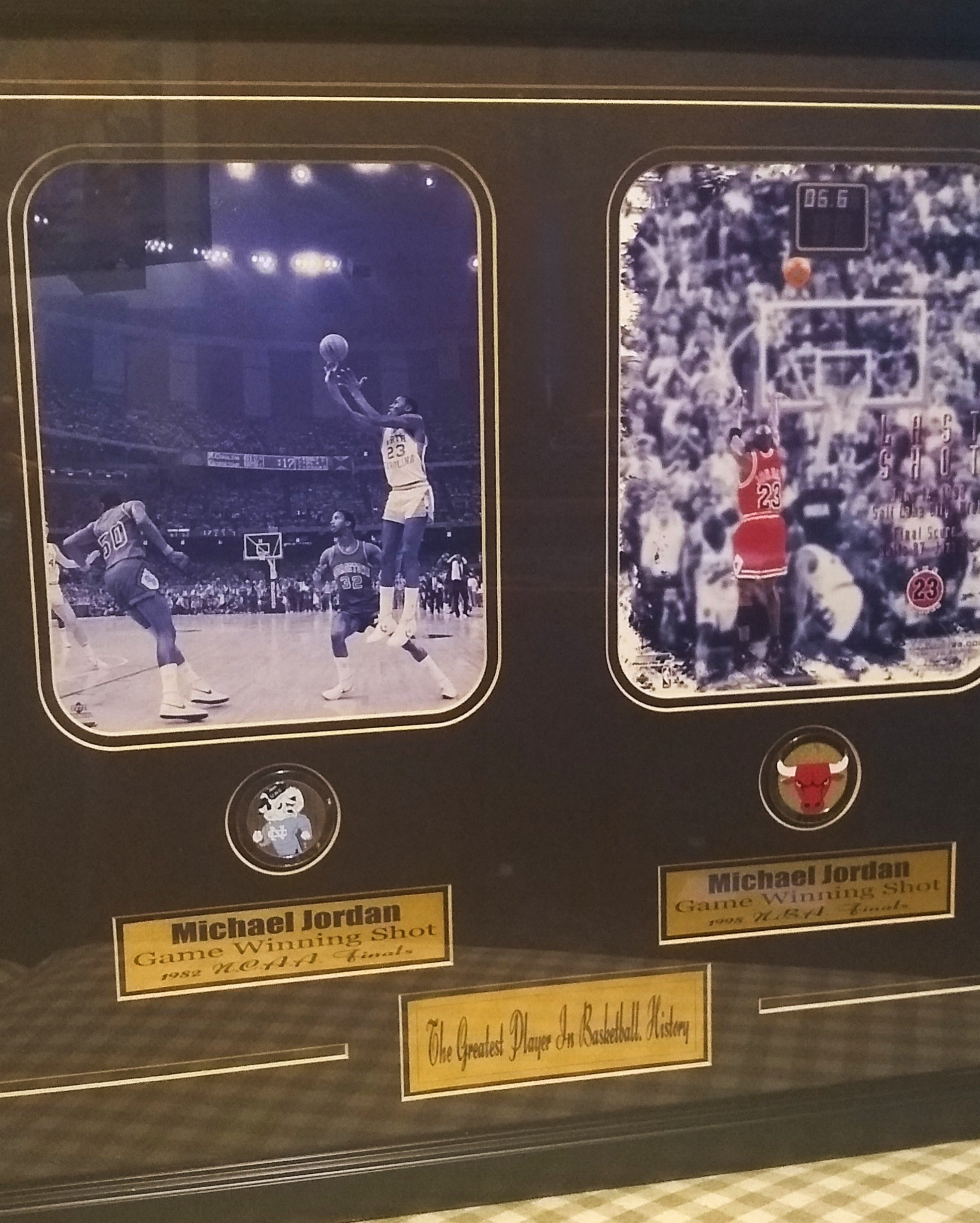 Rare Michael Jordan Framed Wall Art | 2 Jordan Game Winner Photos | 26 x 22 Inch Art