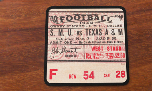 1942 SMU vs. Texas A&M Football Ticket Drink Coasters