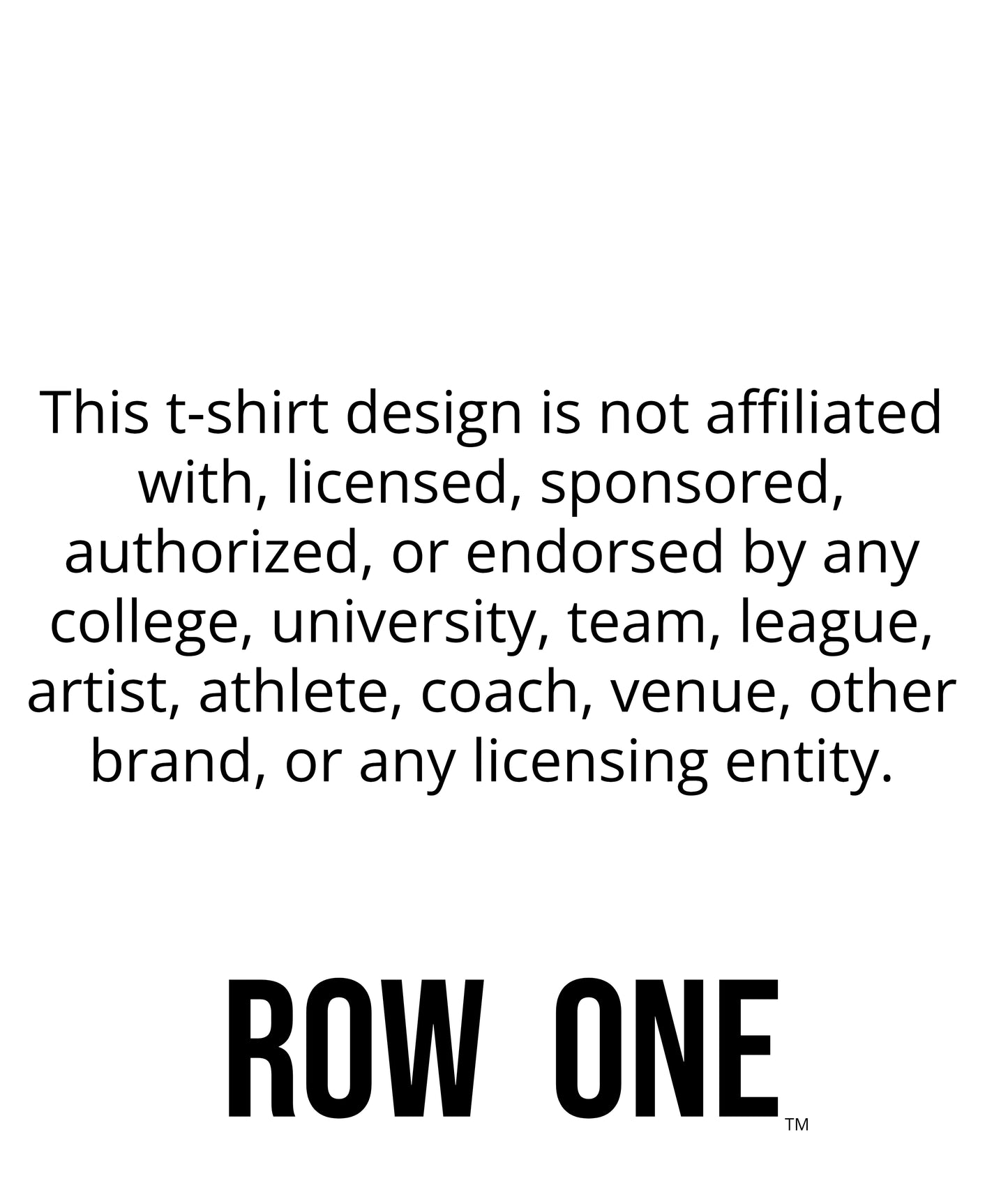 Disclaimer text about t-shirt design not being affiliated with any licensing entities on a white background.