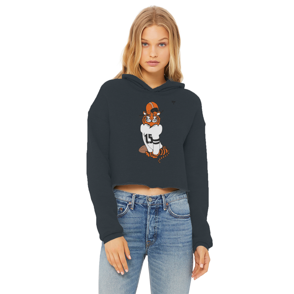 Row 1 Vinny Tiger Ladies Cropped Raw Edge Hoodie