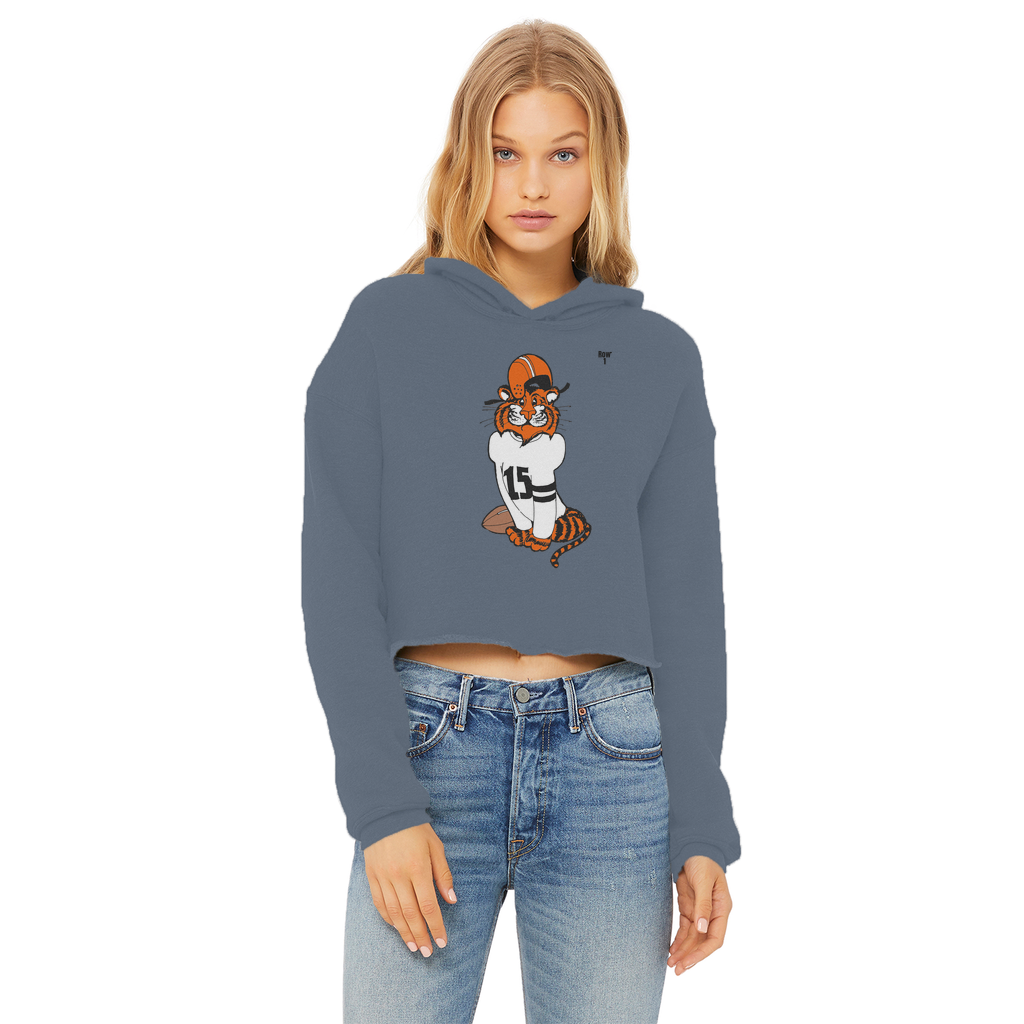 Row 1 Vinny Tiger Ladies Cropped Raw Edge Hoodie