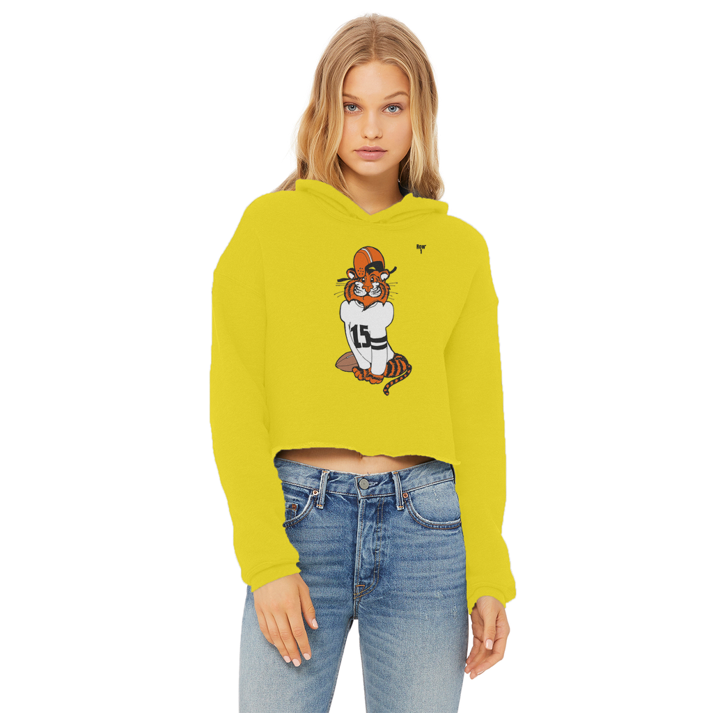 Row 1 Vinny Tiger Ladies Cropped Raw Edge Hoodie
