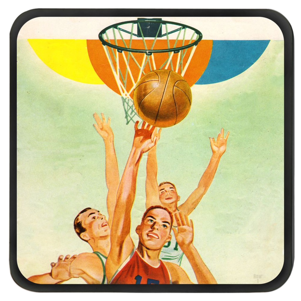 vintage basketball players going for a loose ball vintage art drink coasters
