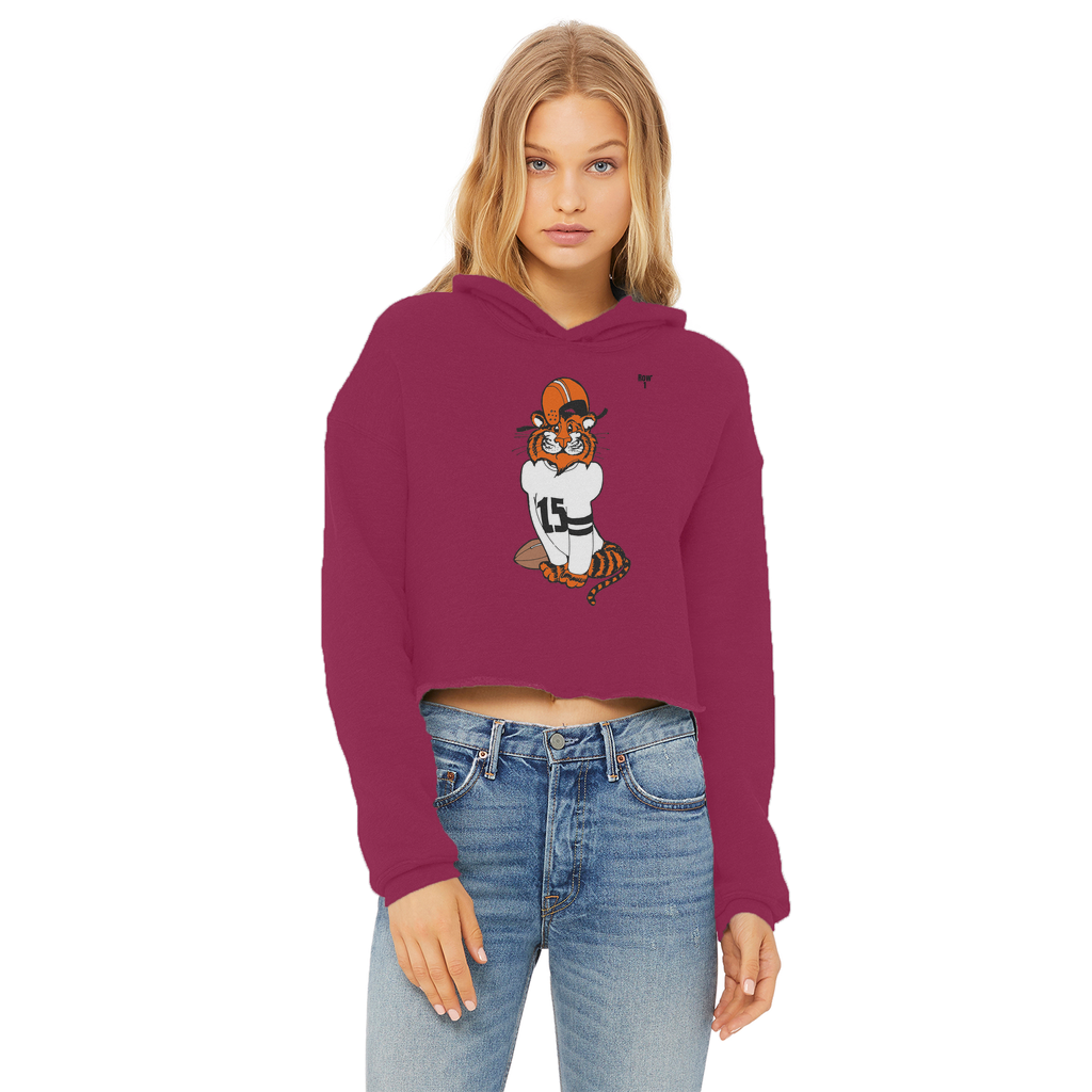 Row 1 Vinny Tiger Ladies Cropped Raw Edge Hoodie