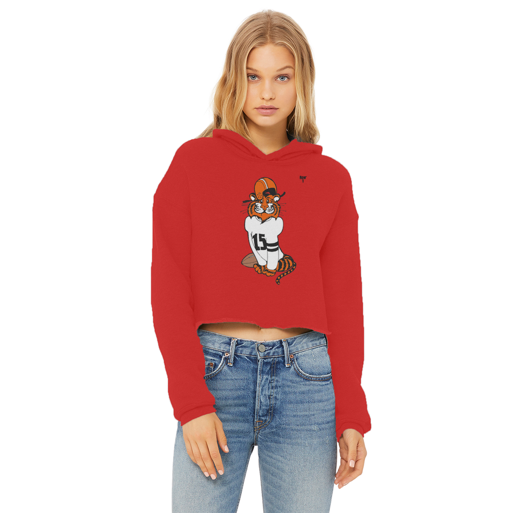Row 1 Vinny Tiger Ladies Cropped Raw Edge Hoodie