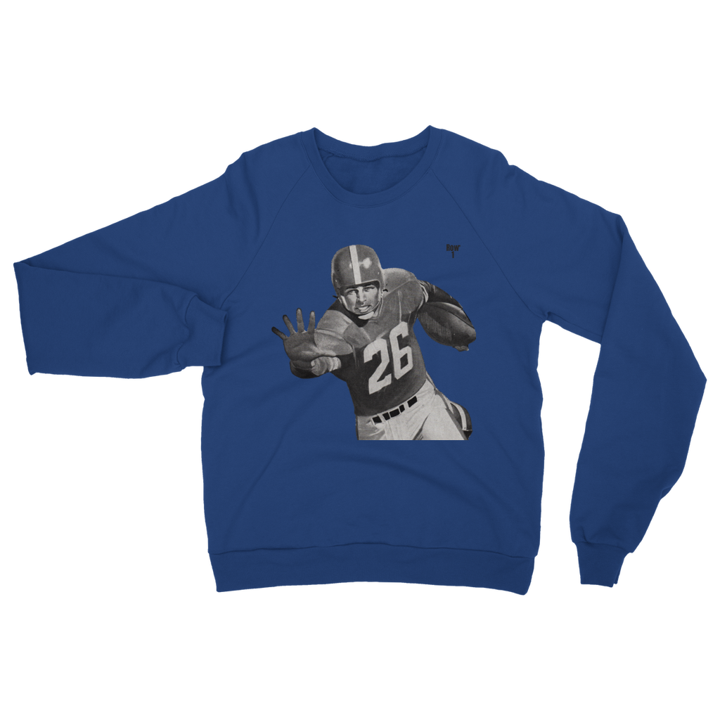 blue row 1 sweatshirt with football player art
