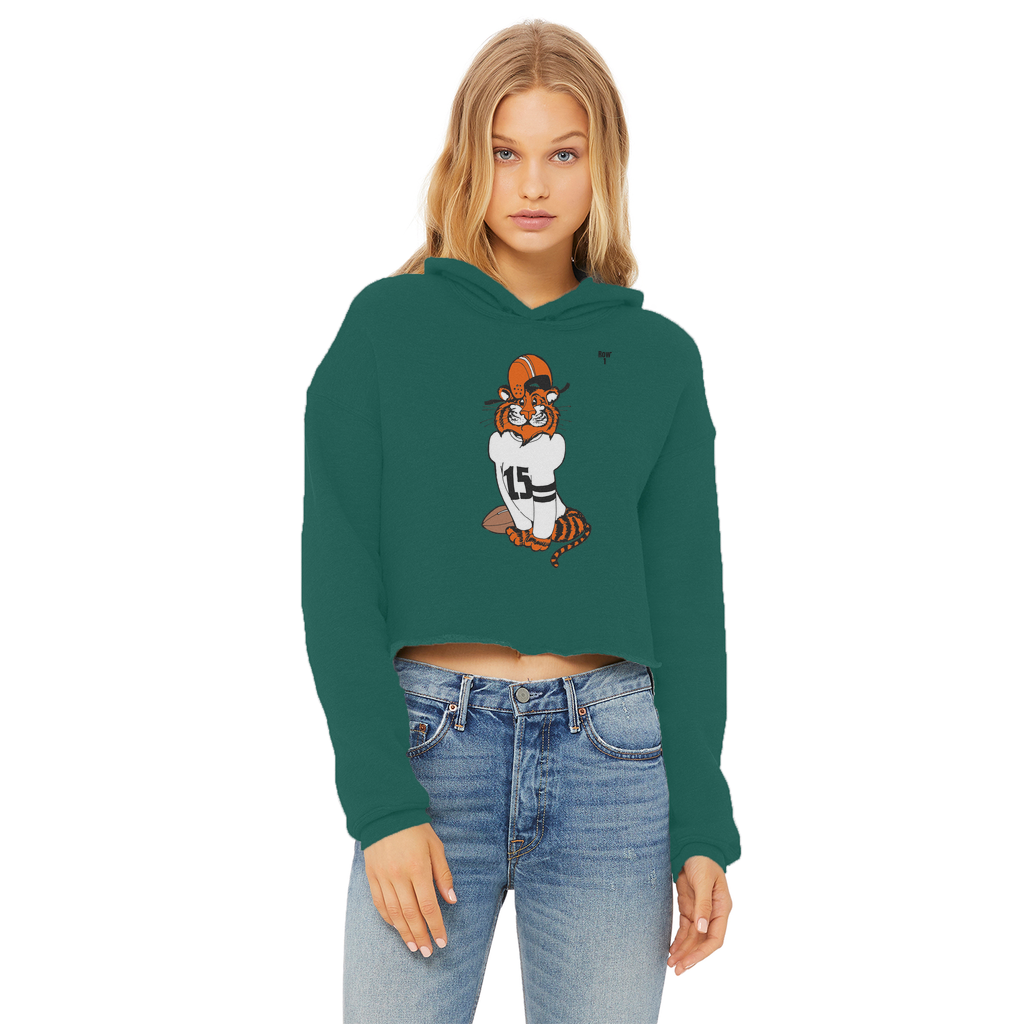 Row 1 Vinny Tiger Ladies Cropped Raw Edge Hoodie