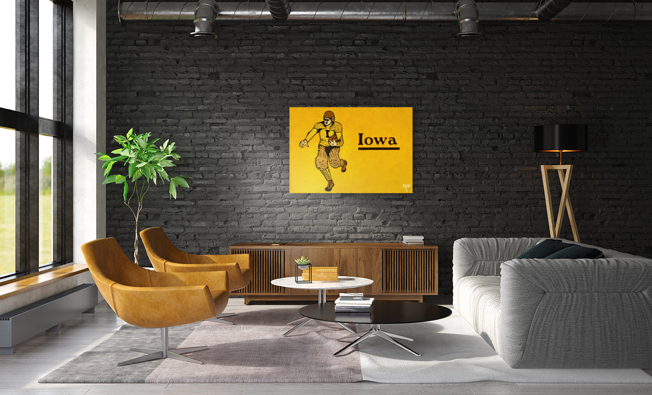 Vintage Iowa Hawkeyes Football Art from Row One Brand
