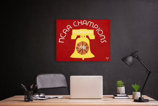 Business Office with Row One Brand 1981 NCAA Basketball Champions Art on Wall