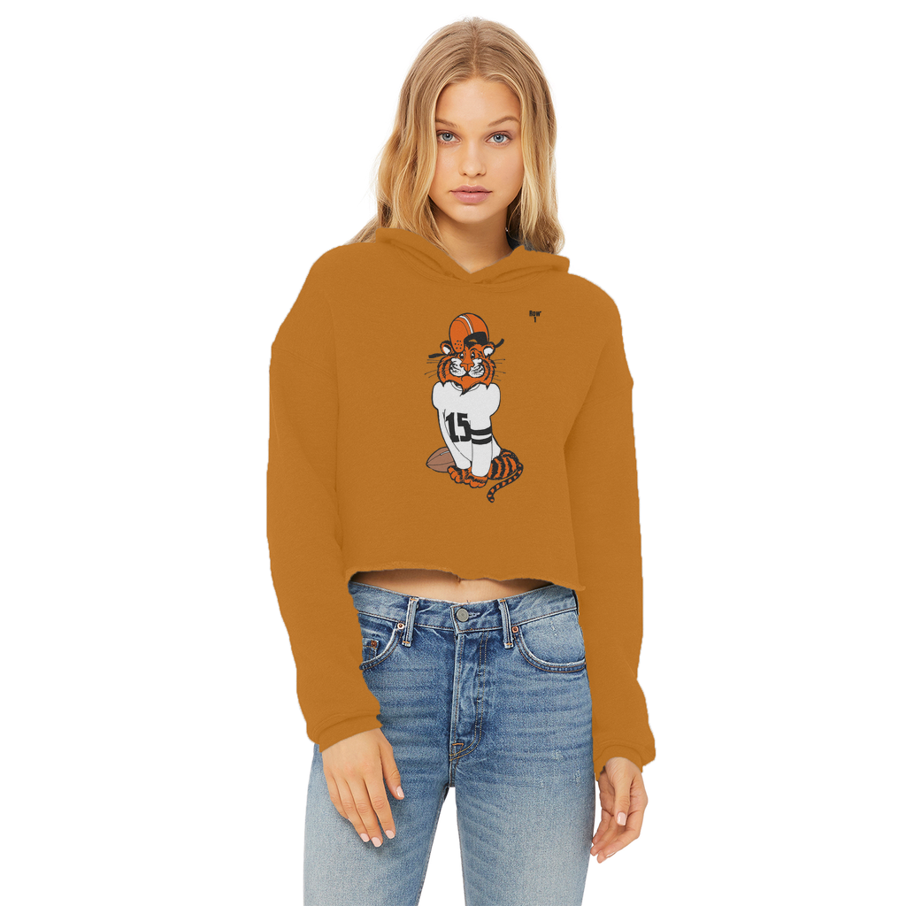 Row 1 Vinny Tiger Ladies Cropped Raw Edge Hoodie