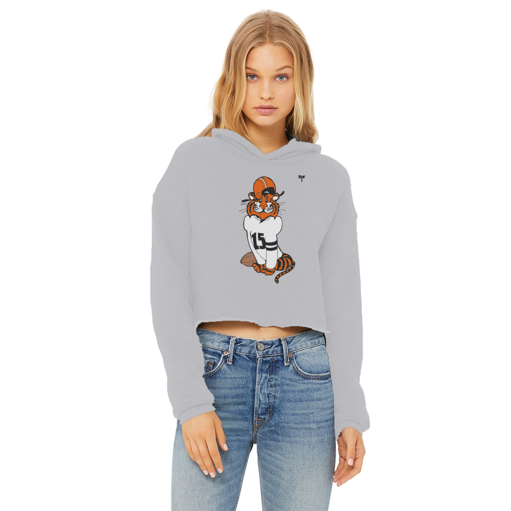 Row 1 Vinny Tiger Ladies Cropped Raw Edge Hoodie