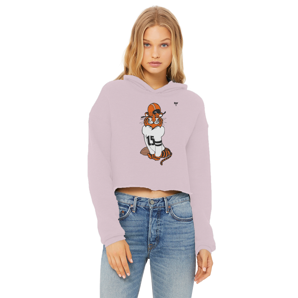 Row 1 Vinny Tiger Ladies Cropped Raw Edge Hoodie