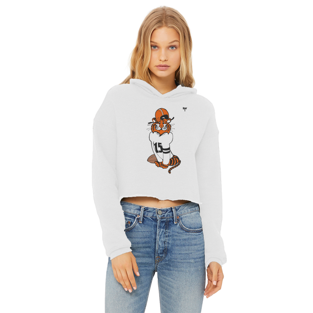 Row 1 Vinny Tiger Ladies Cropped Raw Edge Hoodie