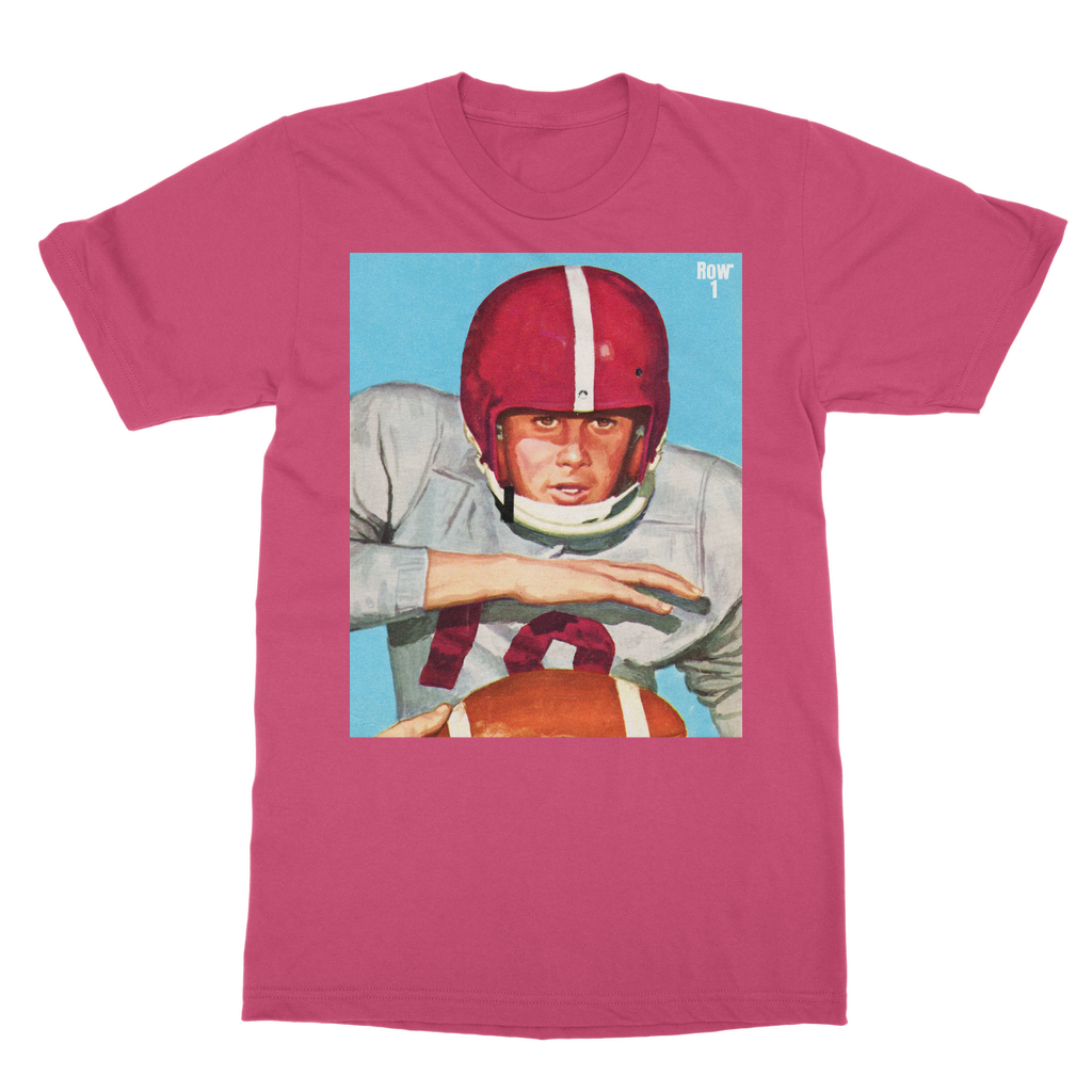 hot pink vintage football row 1 tee