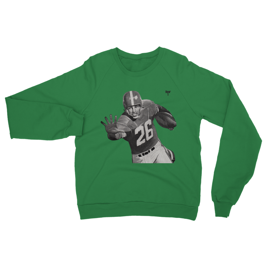 green sweatshirt with football player graphic