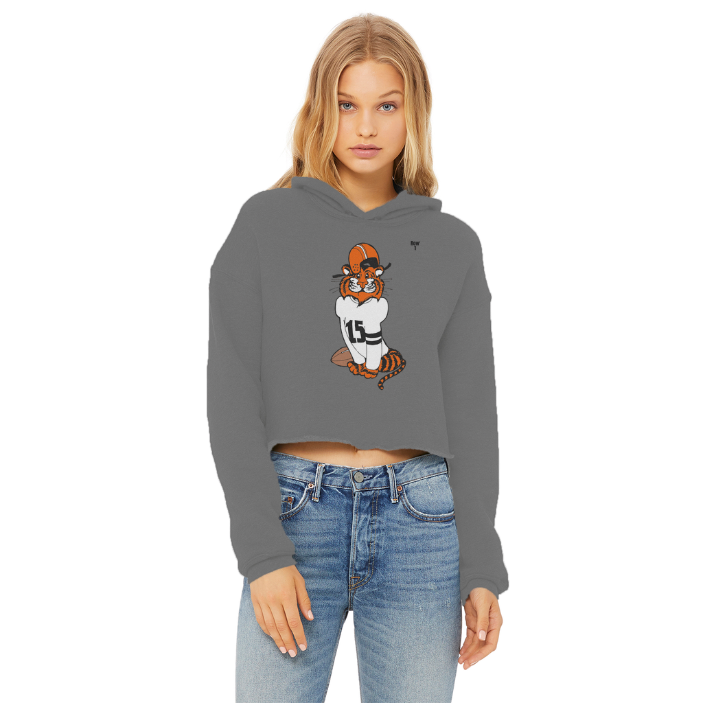 Row 1 Vinny Tiger Ladies Cropped Raw Edge Hoodie