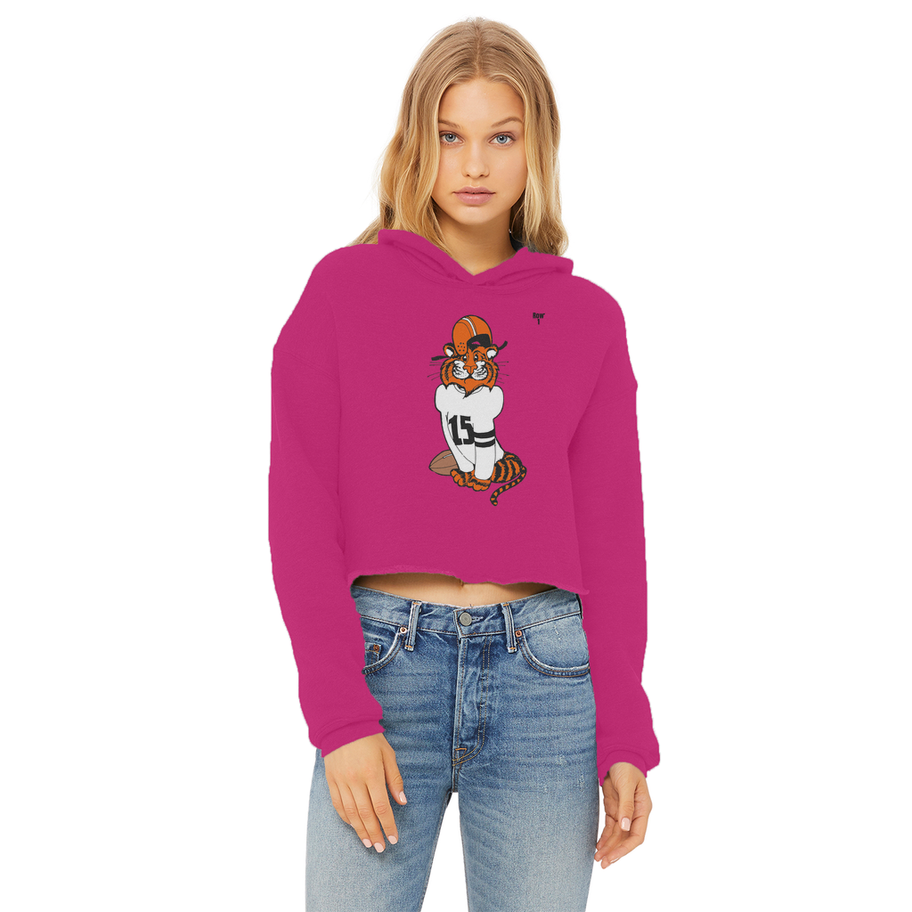 Row 1 Vinny Tiger Ladies Cropped Raw Edge Hoodie