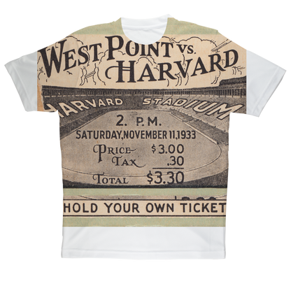 1933 West Point vs. Harvard Football Ticket Tee | Row One Brand Football Ticket Stub Tee with Harvard Stadium Graphics
