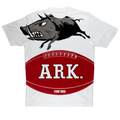1957 Arkansas Razorback Football Art T-Shirt | Row One Brand Vintage College Tees with Ornamental Graphics Created from Historic College Memorabilia Art