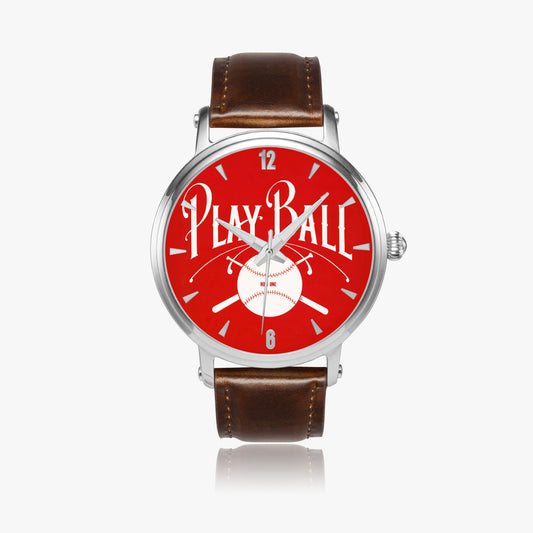 1918 Play Ball Baseball Art Watch with Red Face and leather band