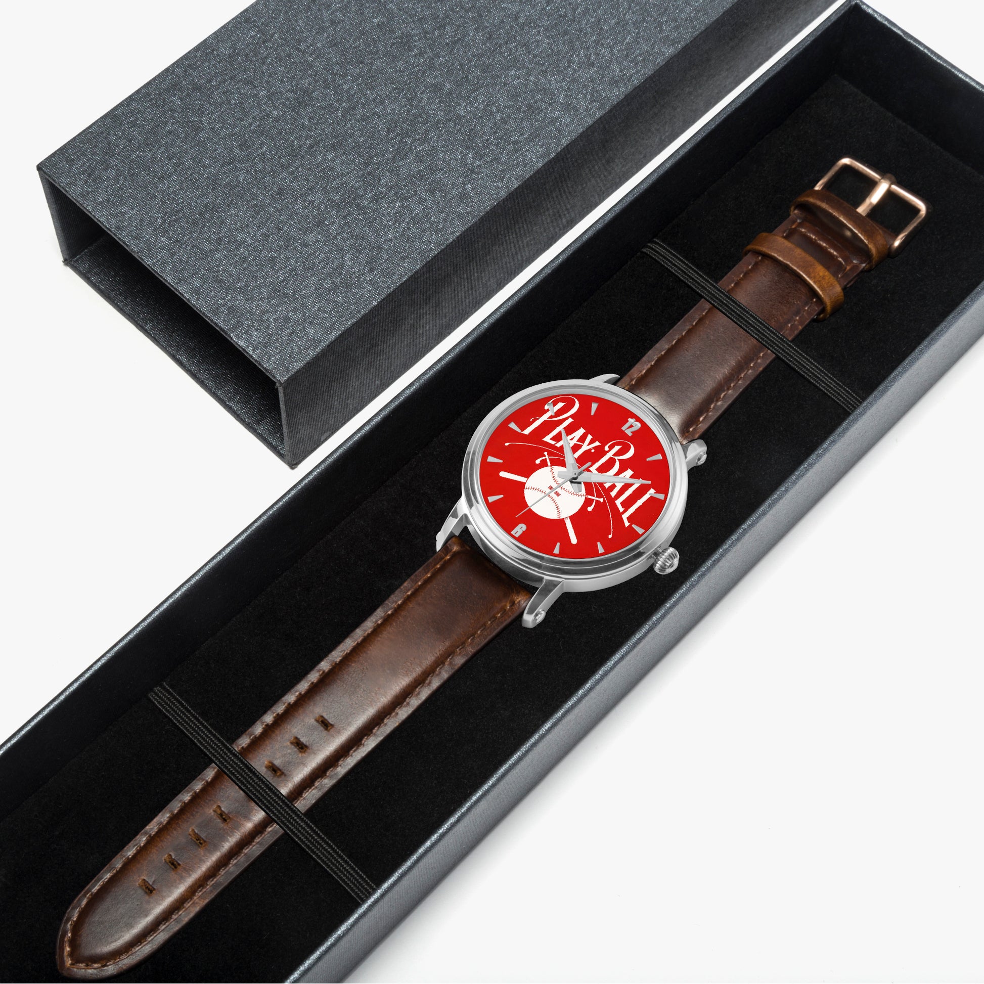 1918 Play Ball Baseball Art Watch with Red Face and leather band