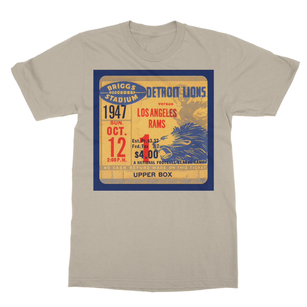 1947 Detroit Lions vs. LA Rams Football Ticket Stub Tee | Row One Brand Vintage Ticket Stub Shirts Designed from Historic Game Tickets