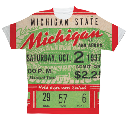 1937 Michigan vs. Michigan State Football Ticket Tee | Row One Brand Vintage Ticket T-Shirts