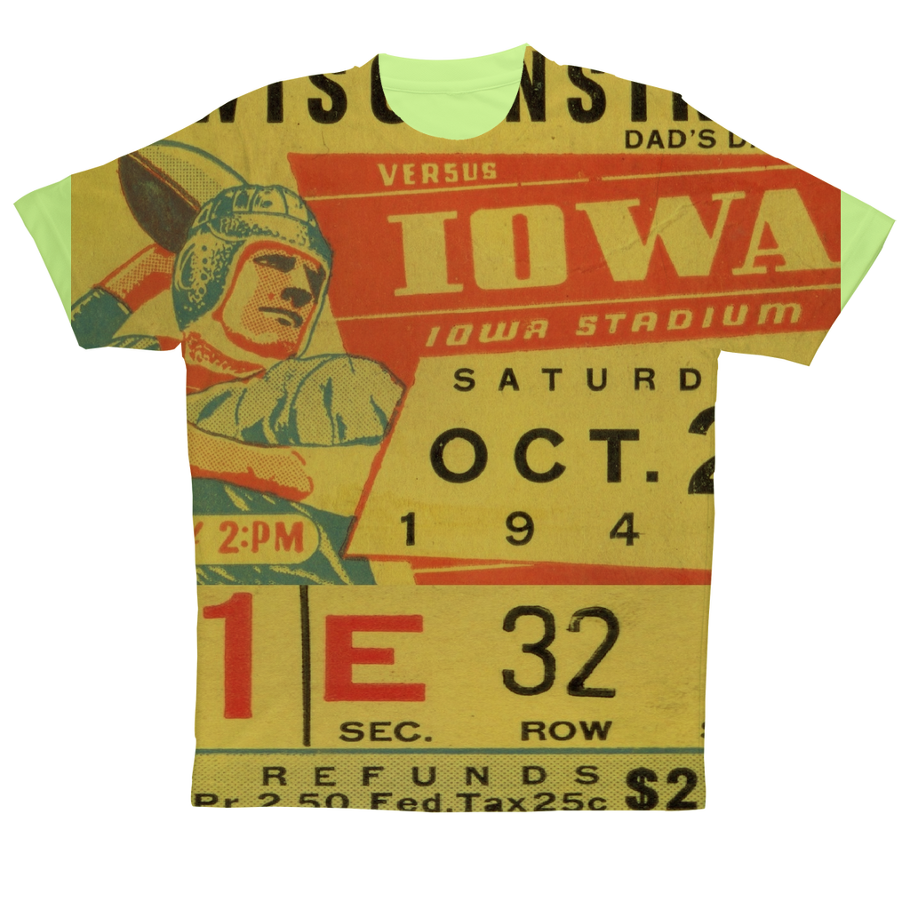 1943 Wisconsin vs. Iowa Football Ticket Sublimation Performance Adult T-Shirt