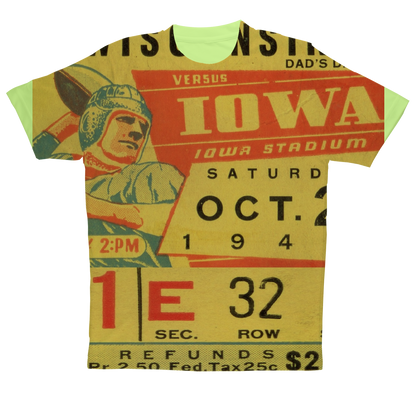 1943 Wisconsin vs. Iowa Football Ticket Sublimation Performance Adult T-Shirt