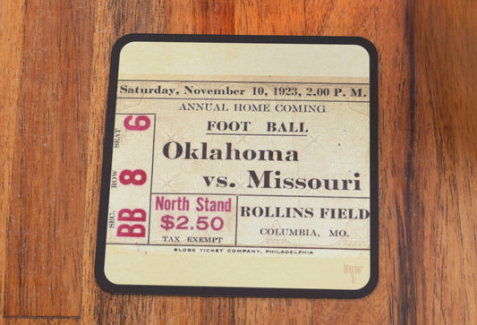 1923 Missouri Tigers vs. Oklahoma Sooners Football Ticket Coasters