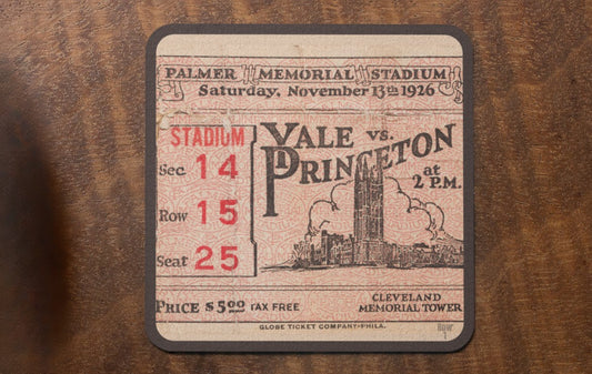 Coffee Table Gift Ideas | Row One Brand Vintage Ticket Stub Coasters | 1926 Yale Bulldogs vs. Princeton Tigers Football Ticket Drink Coasters with Vintage Princeton Campus Graphics