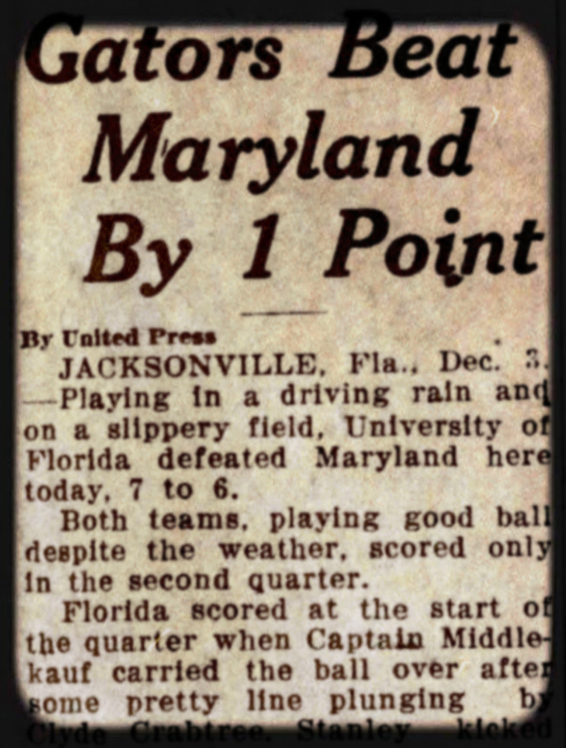 1927 Florida Gators Football Newspaper Headline