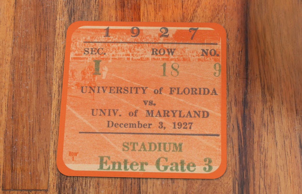 1927 Maryland vs. Florida Football Ticket Stub Drink Coasters