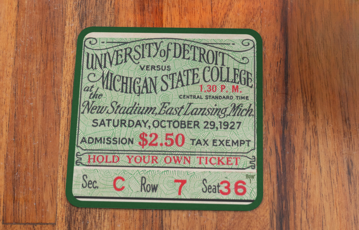 1927 Detroit vs. Michigan State Football Ticket Drink Coasters