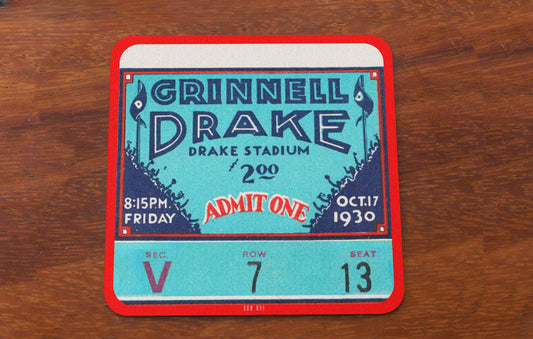1930 Grinnell Pioneers vs. Drake Bulldogs Football Ticket Coasters