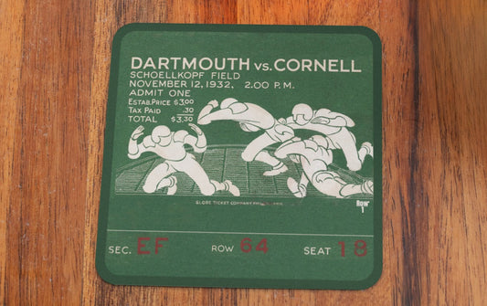 1932 Dartmouth vs. Cornell Football Ticket Stub Drink Coasters