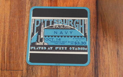 Row One Brand vintage 1933 Navy vs. Pittsburgh Panthers football ticket stub drink coaster set printed on birch wood