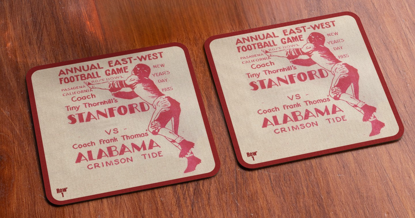 1935 Alabama vs. Stanford Rose Bowl Art Drink Coasters