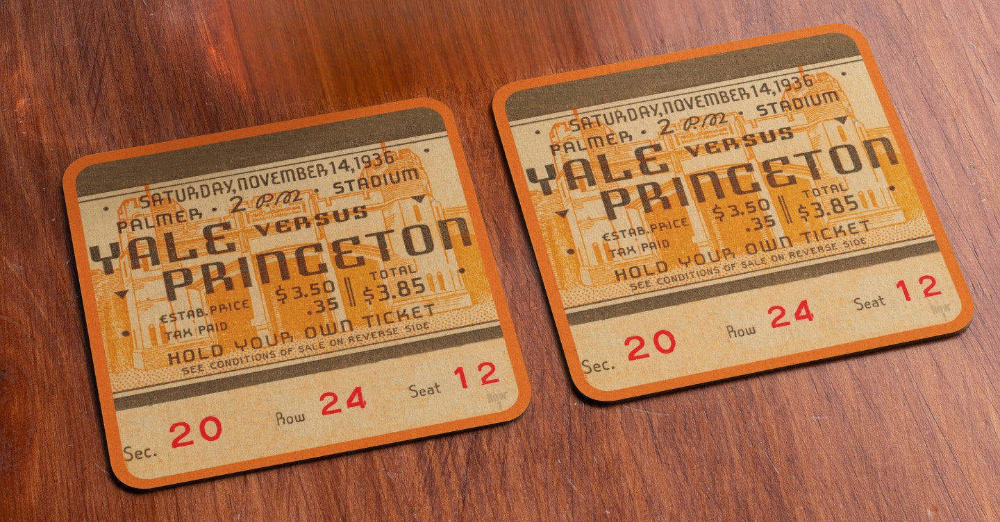 1936 Yale vs. Princeton Football Ticket Drink Coasters