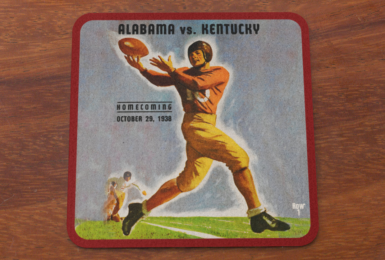 1938 Alabama vs. Kentucky Football Program Art Coasters | Wide Receiver Catching a Pass Vintage Graphics