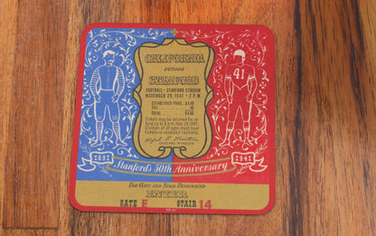 1941 Row One Brand vintage California Bears at Stanford Indians football ticket stub drink coaster set printed on birch wood