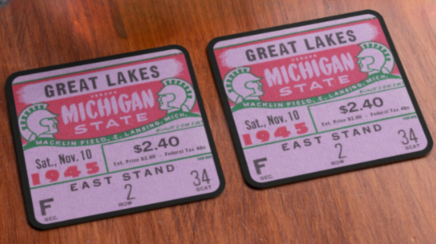 1945 Great Lakes Naval Station vs. Michigan State Spartans Ticket Coasters
